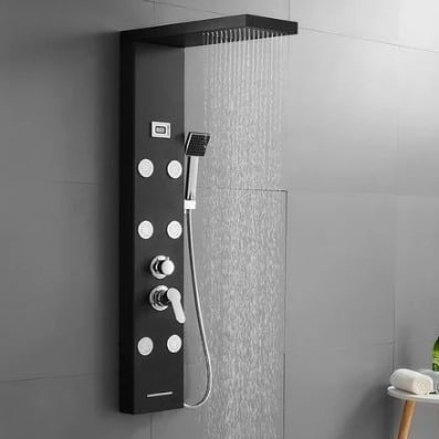 La pose d'une colonne de douche. Transformez votre douche classique grâce à une colonne de douche tout-en-un. Composée d'une pomme de tête, d'une douchette